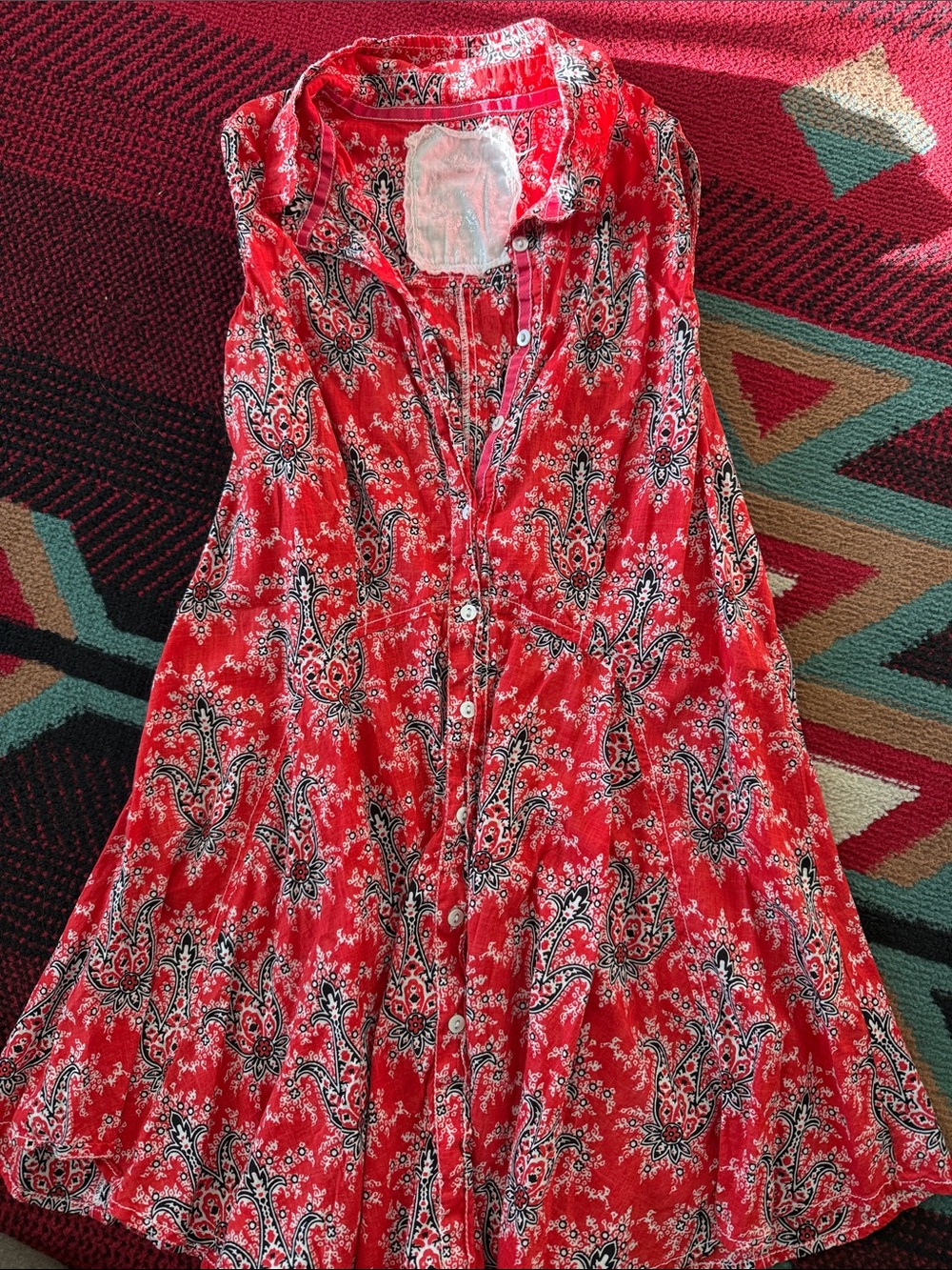Red Paisley Button-Front Women’s Dress